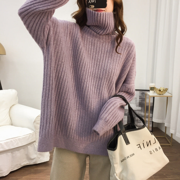 Women's Long Sleeve Loose Turtleneck Knitted Sweater