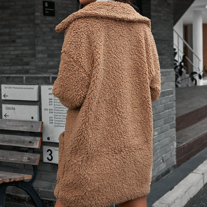 Single Breasted Bubble Fleece Jacket Loose Lapel Lamb Fleece Trench Coat