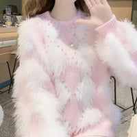 Soft Glutinous Chic Beautiful Sweater Women's Winter Furry Fashion Sense Rhombus Plaid