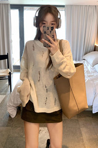 Autumn And Winter Loose Idle Style Design Sense Hong Kong Style Long Sleeve Knitwear Top