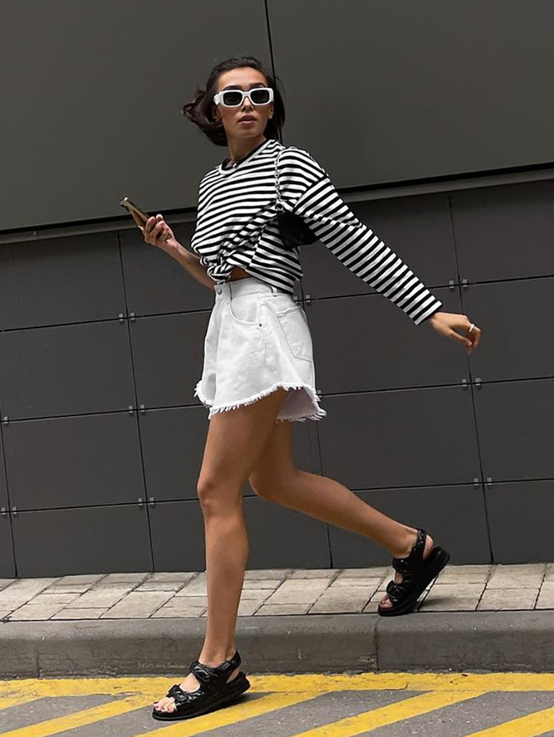 Women's Fashion Loose Casual Striped Long-sleeved T-shirt