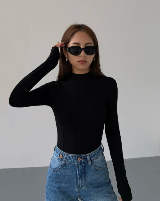 Women's Half Turtleneck Black Knitted Bottoming Shirt