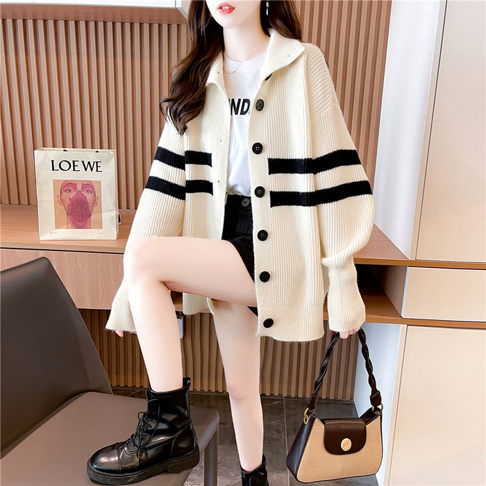 Women's New Design Niche Stand-up Collar Sweater Cardigan Coat