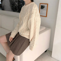 Lazy Apricot Retro Twist Round Neck Sweater