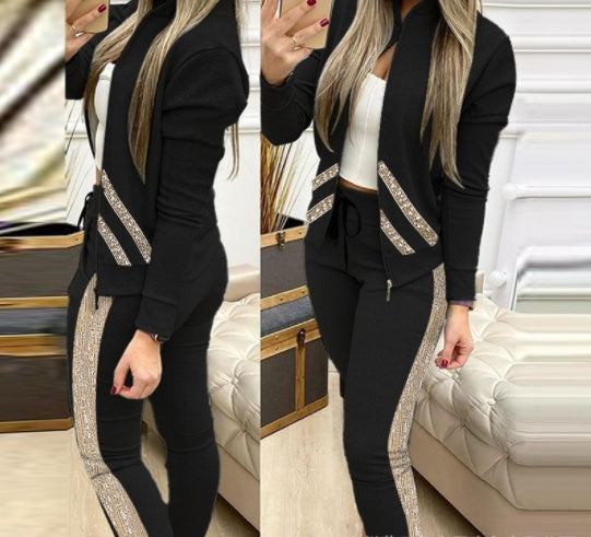 European And American Grey Stitching Plaid Casual Suit