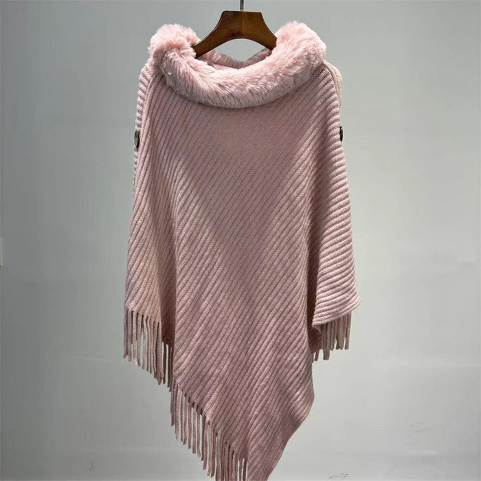 Fur Collar Shawl Knitted Lady Temperament Warm Thick Loose Tassle Fashion Atmosphere Cape