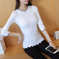 Round Neck Lace Inner Wear Knitted Slim Fit Sweater