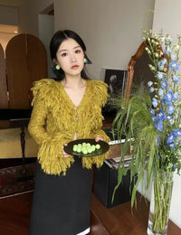 Women's Tassel Furry Knitted Cardigan Jacket