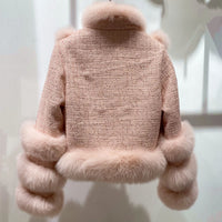 Winter New Fox Fur Tweed Woollen Stitching Top Short Women's Coat