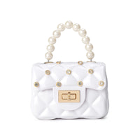 Children's Jelly Bag Rhombic Chain Pearl Handbag