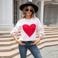 Round Neck Love Sweater Pullover Plus Size Peach Heart Sweater