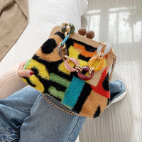 Plush Bag Wood Clip Ladies Bucket Personality Lock