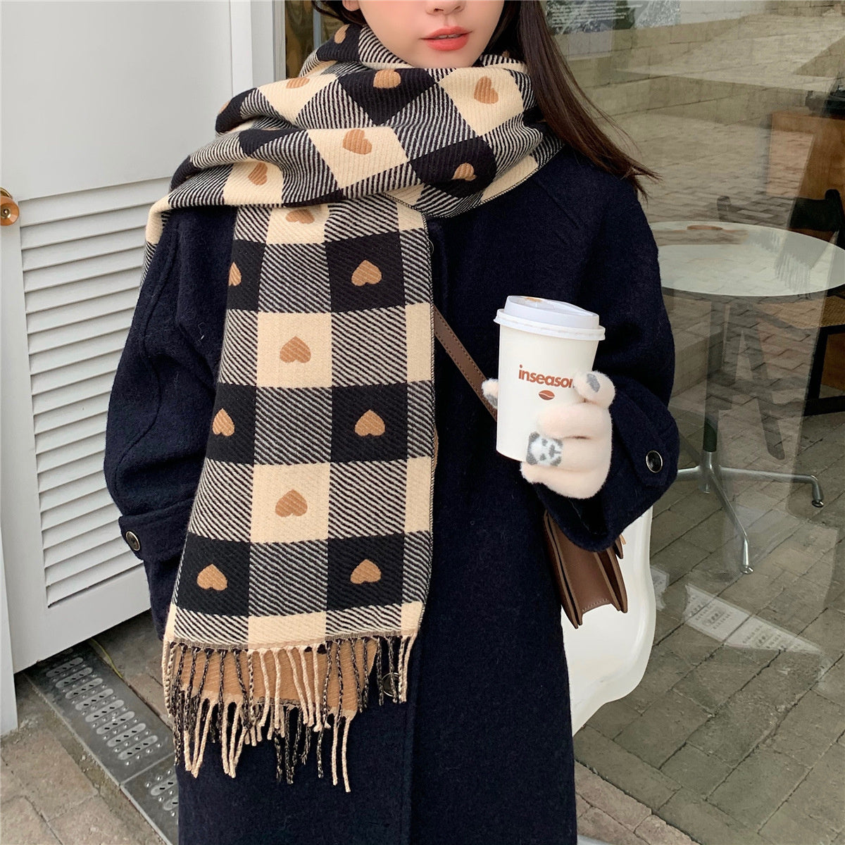 Love Plaid Scarf Female Winter Korean Version To Keep Warm