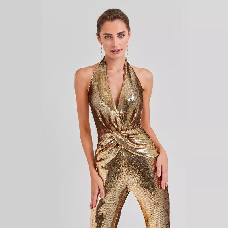 Elegant Graceful Backless Sequined Women's Jumpsuit