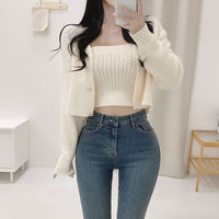 Women Autumn New Thin Short Jacket Knitted Cardigan Two Pieces