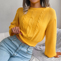 European And American Leisure Twist Lantern Sleeve Waist Trimming Knitted Sweater