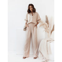 Loose Elastic Wrinkle Long-sleeved Shirt Wide-leg Pants Casual Suit