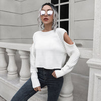 Women's Loose Long Sleeve Design Off Shoulder Short Sweater