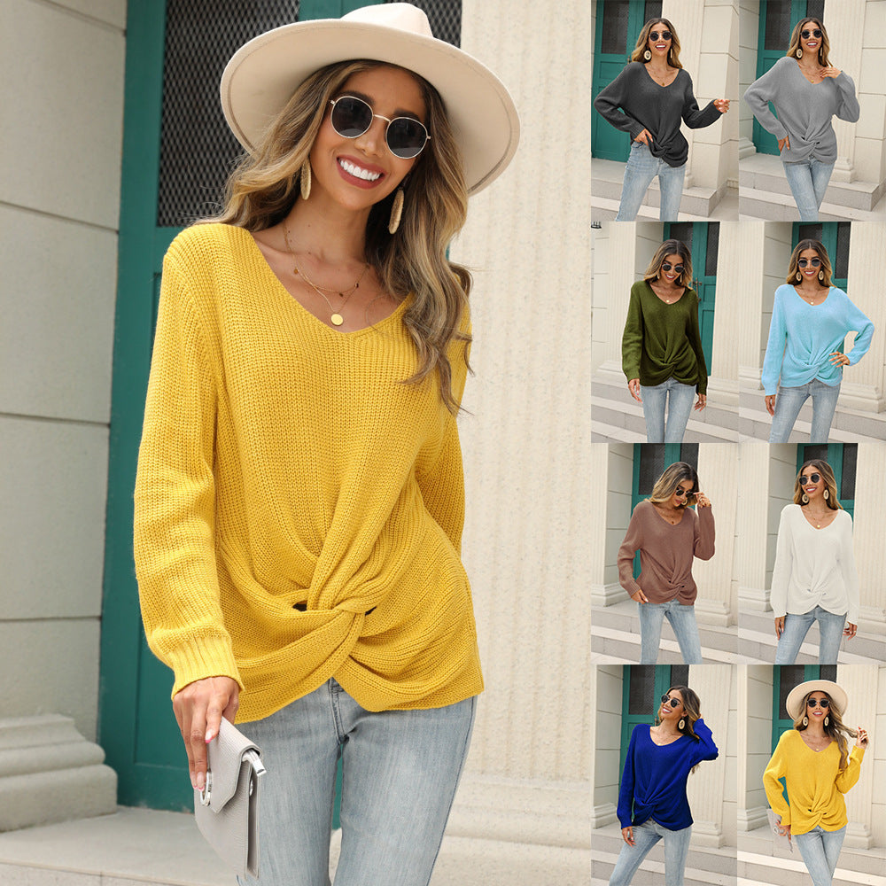 Women's V-neck New Pure Color Simple Fashion Sweater