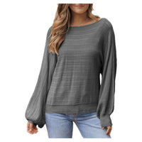 Textured Lantern Sleeve Off-neck Sweater Loose Pullover Sweater