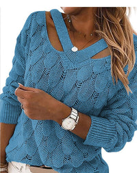 Autumn And Winter Fashion Knitwear V-neck Off-the-shoulder Long-sleeved Sweater