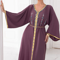 Spinach Root Color Hand-stitched Diamond Dubai Sleeve Dress