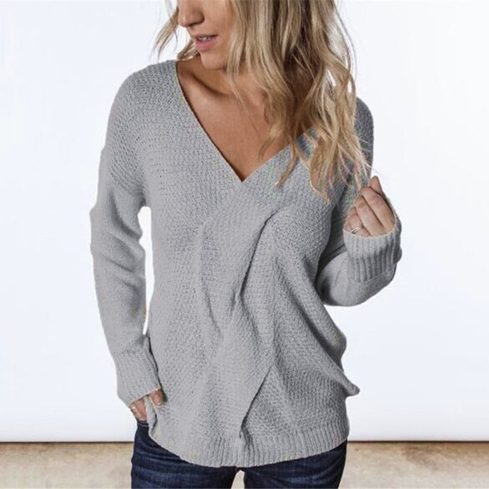 V-neck Casual Twist Patchwork Knitting Top