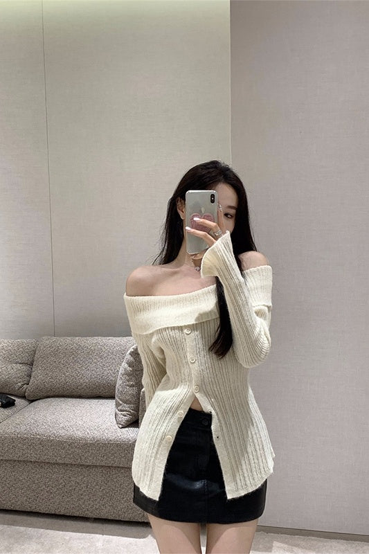 Women's Slim Short Lazy Long Sleeve Knit Pullover Sweater