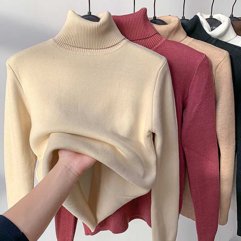 Women's Turtleneck Sweater Top With Velvet Thickened Inner Wear