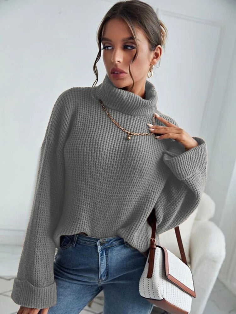 New Style High Collar Solid Color Slim Knit Sweater For Women