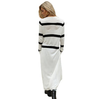 Knitted Thin Coat Long V neck Stripes