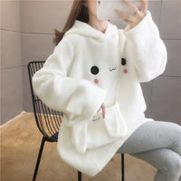 Cute Long Rabbit Ears Lamb Wool Hooded Pullover Sweater