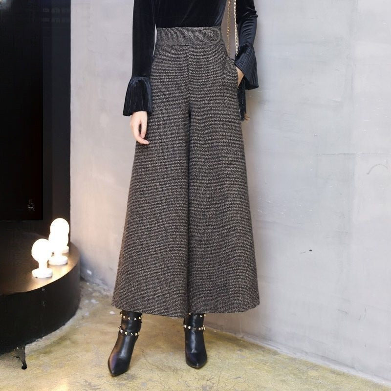 Autumn And Winter New Woolen Wide-leg Pants Women