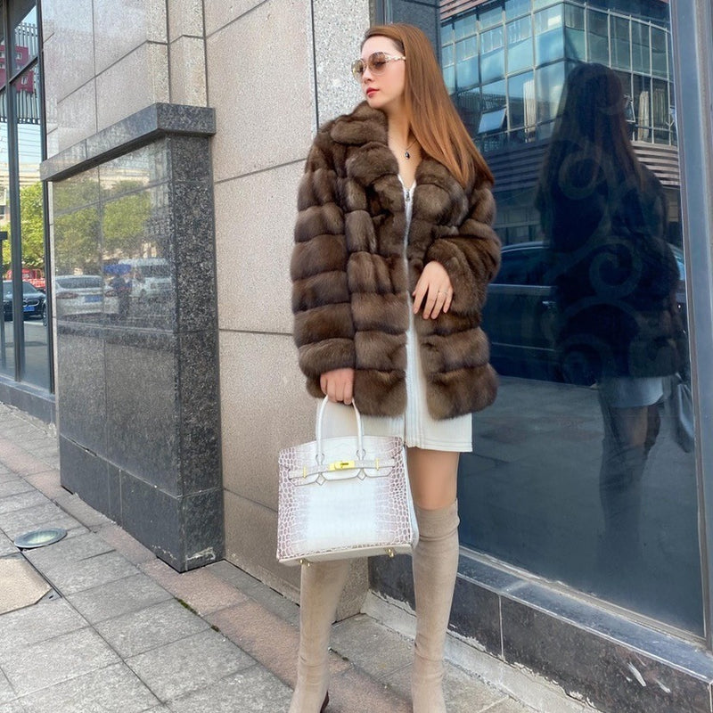 Women's Fur Coat Overcoat Zibeline Starry Coat