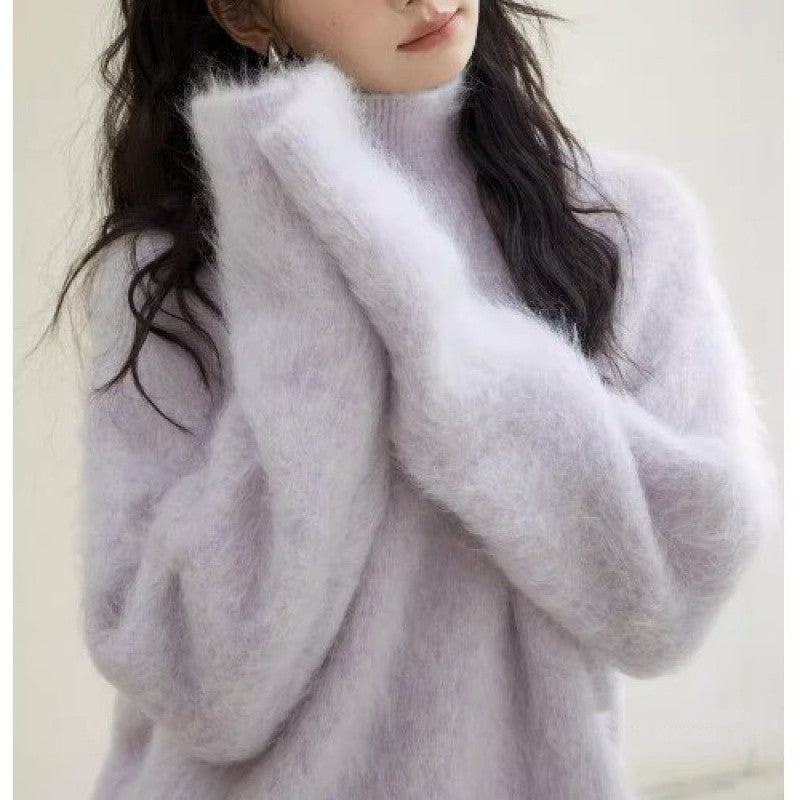 Gray Mohair Turtleneck Sweater For Women