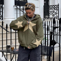 European And American Street Style Fashion Five-pointed Star Patch Zipper Large Pocket Sweatshirt Autumn And Winter Leisure Coat