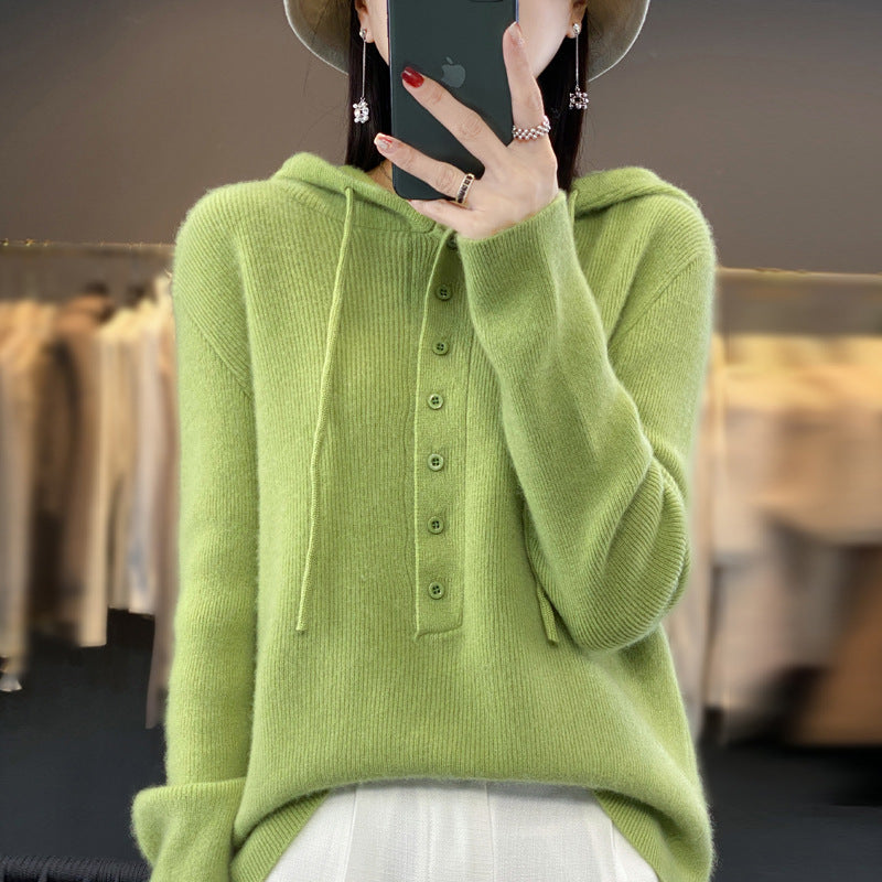 Ladies Hooded Knitted Loose Lazy Wool Coat