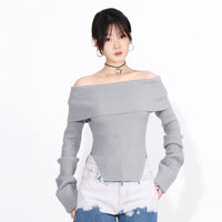 Elegant Idle Style Off-shoulder Top Irregular Hem Slim Slimming Solid Color