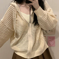 Women's Hollow-out Design Hooded Outwear Blouse Knitted Cardigan