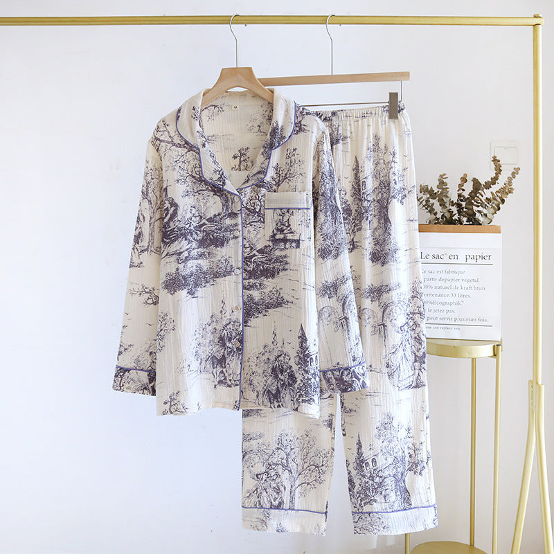 Spring And Autumn Pure Cotton Pajamas Women's Chinese Style Ink Painting Three Colors