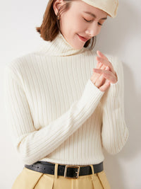 Ladies Solid Color Pit Strip Long Sleeve Wool Knit Sweater