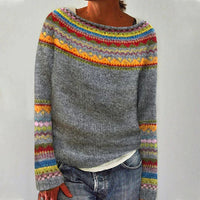 Women's Fashion Round Neck Multicolor Loose Leisure Pullover Knitwear Sweater