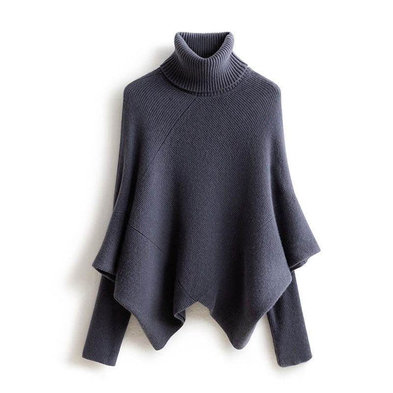 Fashionable Sleeve Knitted Cashmere Bat Turtleneck Pullover