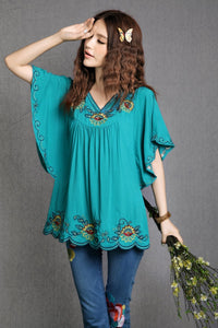 Ladies Embroidered Loose Shirt Flared Sleeves