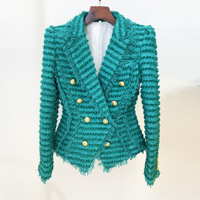 European And American Star Fashion Tassel Fringe Tweed Slim Suit Jacket