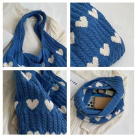 Fashion Large Capacity Heart-shaped Knitted Woven Shoulder Bag