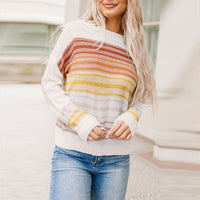 Early Autumn Pullover Leisure Simple Mixed Color Stripe Printed Sweater