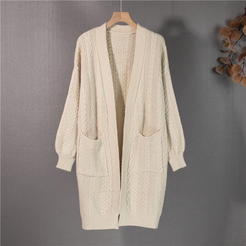 New Knitted Mid Length Cardigan Coat Loose Versatile Women's Sweater