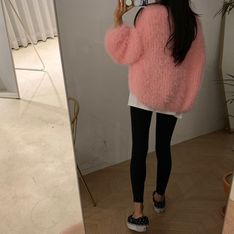 Puff Sleeves Fashion Solid Color Temperament Outer Sweater Coat