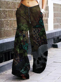 Summer Dark Rock Style Straight High Waist 3D Skull Overalls